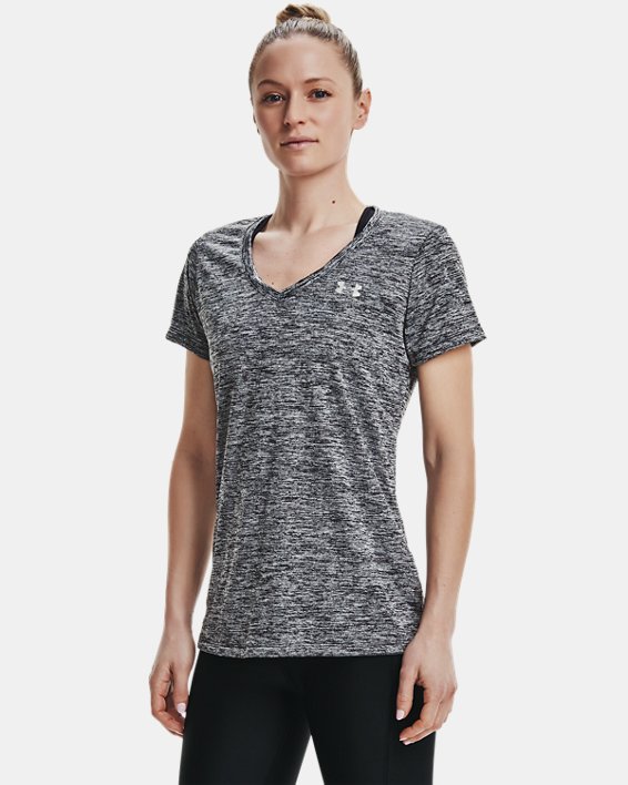 Tee-shirt col V UA Tech™ Twist pour femme, Black, pdpMainDesktop image number 0